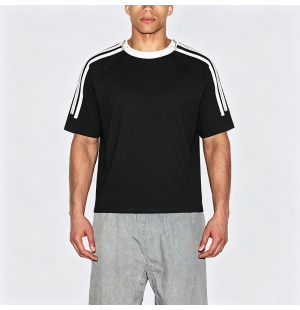 Cotton Zip-Front Striped Short-Sleeve T-Shirt