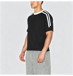 Cotton Zip-Front Striped Short-Sleeve T-Shirt