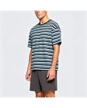 Japanese Style Color-Block Striped Short-Sleeve T-Shirt