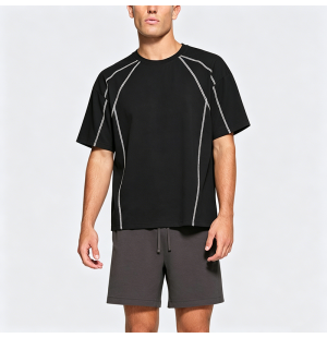 American Style Topstitch Print Loose Short Sleeve T-Shirt