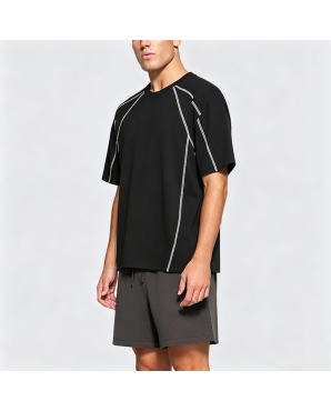 American Style Topstitch Print Loose Short Sleeve T-Shirt