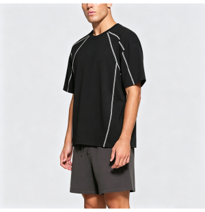 American Style Topstitch Print Loose Short Sleeve T-Shirt