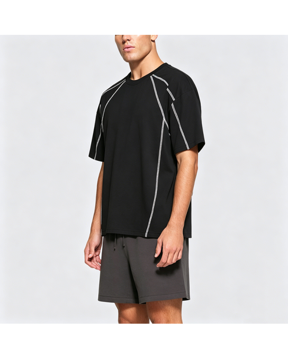 American Style Topstitch Print Loose Short Sleeve T-Shirt