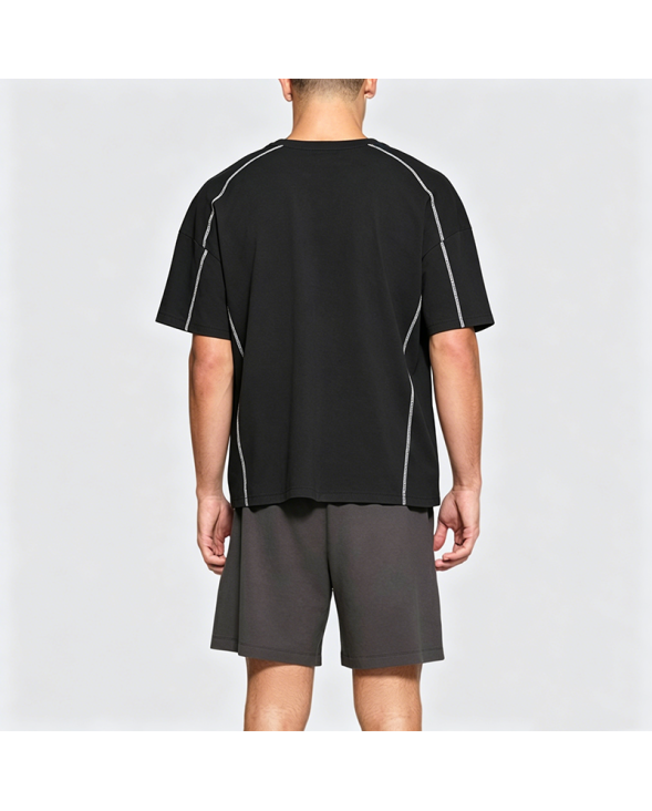 American Style Topstitch Print Loose Short Sleeve T-Shirt