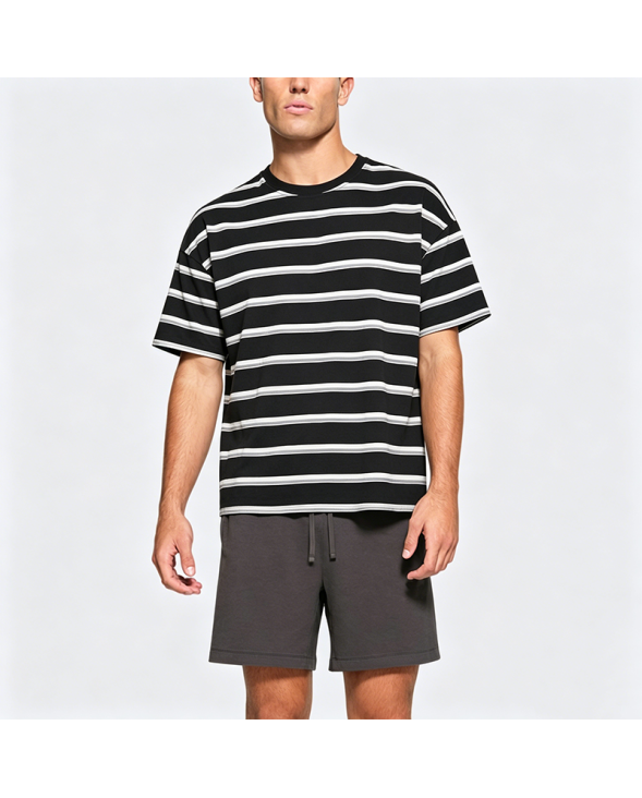 Embroidered Striped Short-Sleeve T-Shirt
