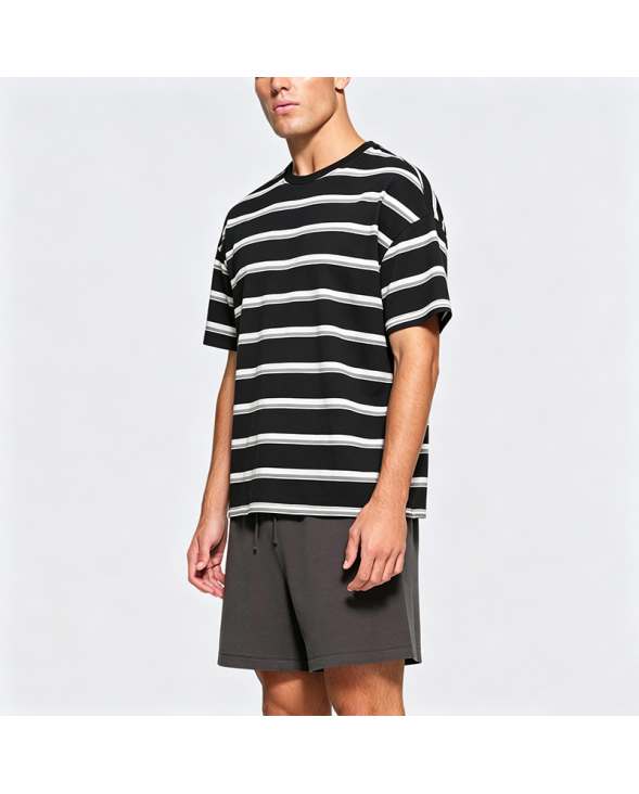 Embroidered Striped Short-Sleeve T-Shirt