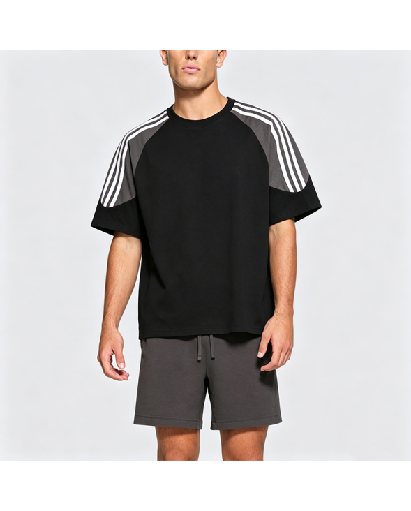 Loose Striped Color-Block Short-Sleeve T-Shirt