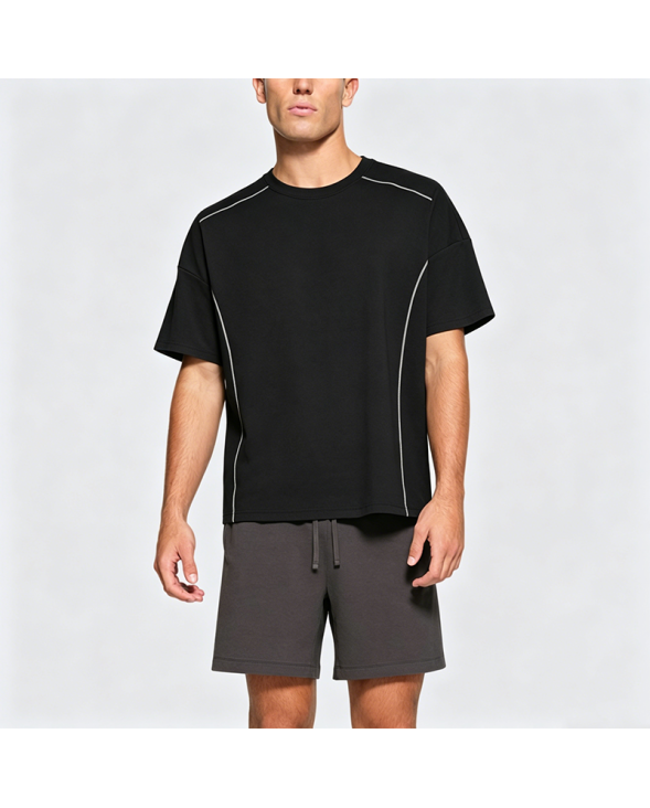American Retro Spliced Line Short Sleeve T-Shirt