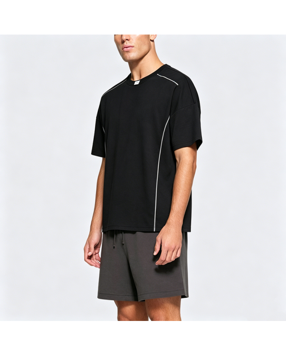 American Retro Spliced Line Short Sleeve T-Shirt