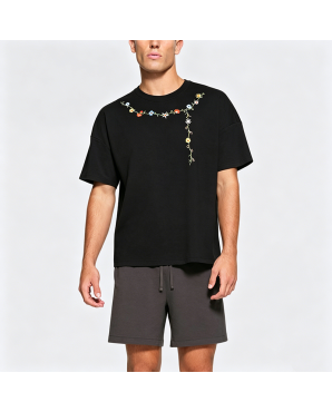 Floral Necklace Embroidered Short-Sleeve T-Shirt