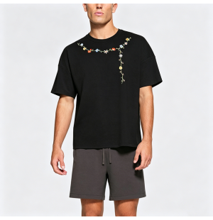 Floral Necklace Embroidered Short-Sleeve T-Shirt