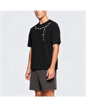 Floral Necklace Embroidered Short-Sleeve T-Shirt