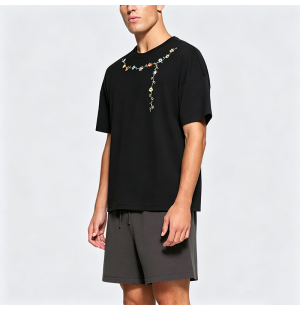 Floral Necklace Embroidered Short-Sleeve T-Shirt