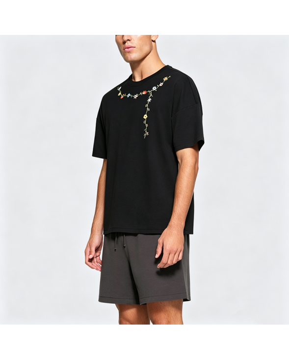 Floral Necklace Embroidered Short-Sleeve T-Shirt