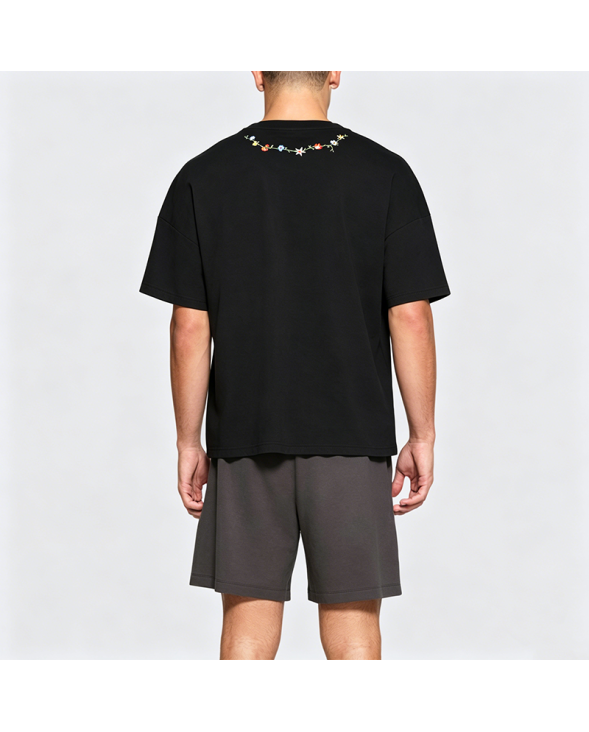 Floral Necklace Embroidered Short-Sleeve T-Shirt