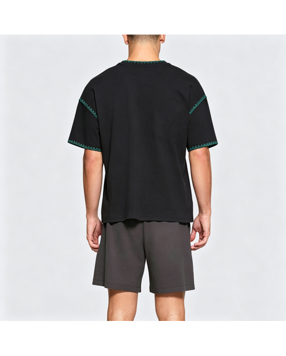 Retro Patchwork Embroidered False Pocket Floral Short-Sleeve T-Shirt