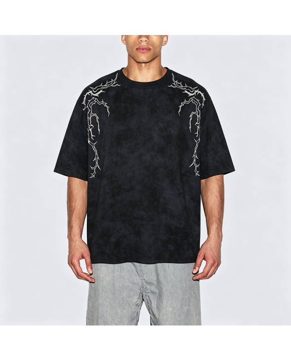 American Style Heavy Embroidery Loose Short Sleeve T-Shirt