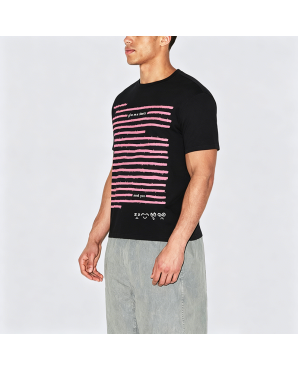 Pink Line Design Black Cotton Short Sleeve T-Shirt
