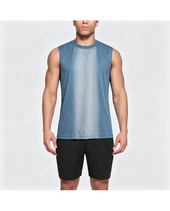 Washed Gradient Sleeveless Tank Top Loose Letter Embroidery Sport T-Shirt