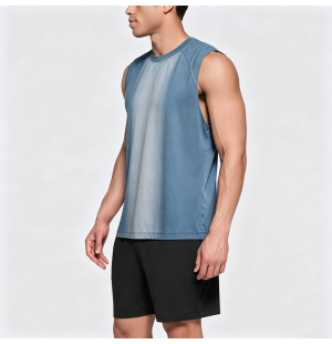 Washed Gradient Sleeveless Tank Top Loose Letter Embroidery Sport T-Shirt