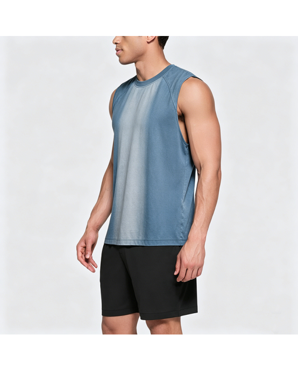 Washed Gradient Sleeveless Tank Top Loose Letter Embroidery Sport T-Shirt