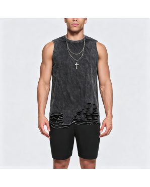 American High Street Washed Cotton Distressed Sleeveless T-Shirt