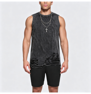 American High Street Washed Cotton Distressed Sleeveless T-Shirt