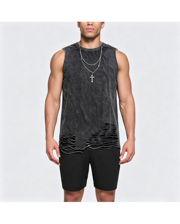 American High Street Washed Cotton Distressed Sleeveless T-Shirt