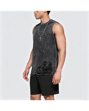 American High Street Washed Cotton Distressed Sleeveless T-Shirt