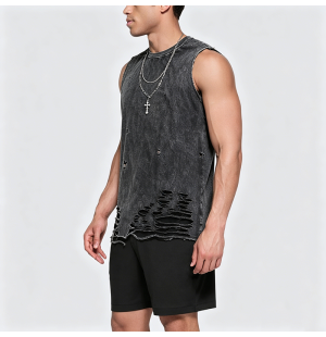 American High Street Washed Cotton Distressed Sleeveless T-Shirt