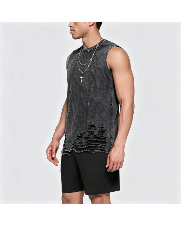 American High Street Washed Cotton Distressed Sleeveless T-Shirt