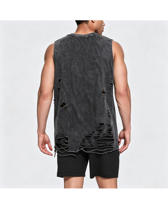 American High Street Washed Cotton Distressed Sleeveless T-Shirt