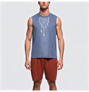 Men's American Retro Necklace Print Sleeveless T-Shirt Street Vest