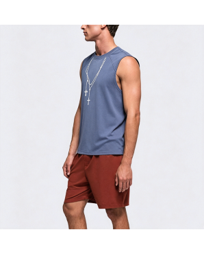 Men's American Retro Necklace Print Sleeveless T-Shirt Street Vest