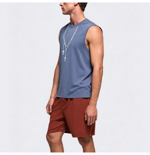 Men's American Retro Necklace Print Sleeveless T-Shirt Street Vest