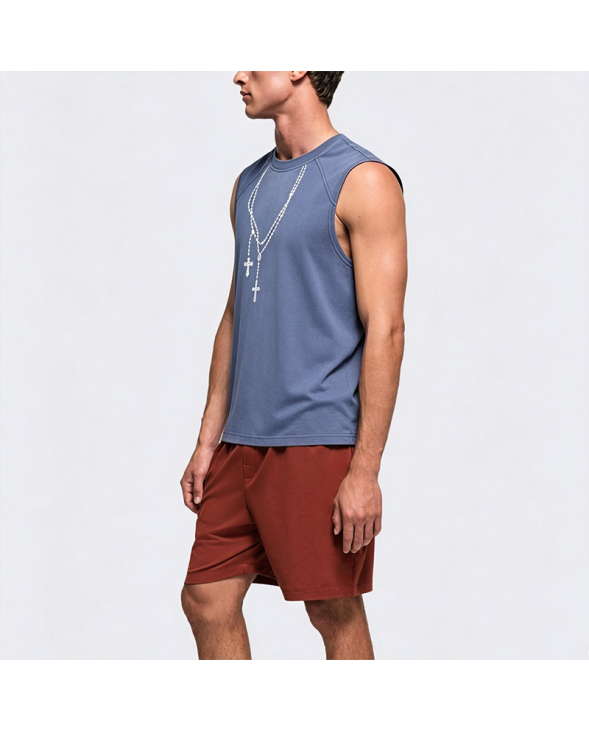 Men's American Retro Necklace Print Sleeveless T-Shirt Street Vest