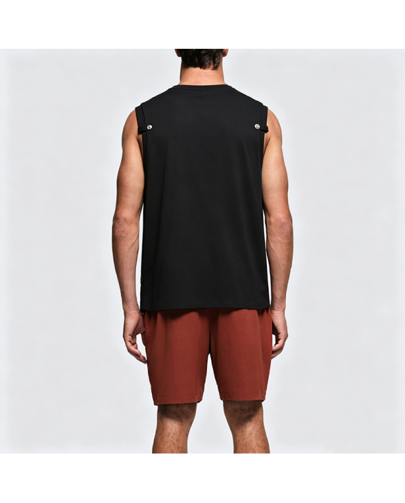 Creative Pin Decorated Black Sports Sleeveless T-Shirt