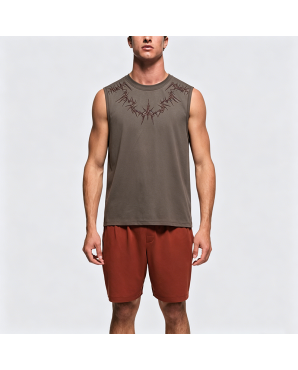 American High Street Embroidered Sleeveless Vest Men's Summer Retro Loose Suede T-Shirt