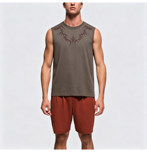 American High Street Embroidered Sleeveless Vest Men's Summer Retro Loose Suede T-Shirt