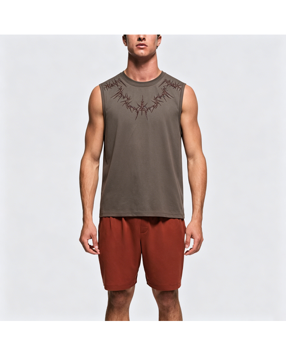 American High Street Embroidered Sleeveless Vest Men's Summer Retro Loose Suede T-Shirt