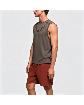 American High Street Embroidered Sleeveless Vest Men's Summer Retro Loose Suede T-Shirt