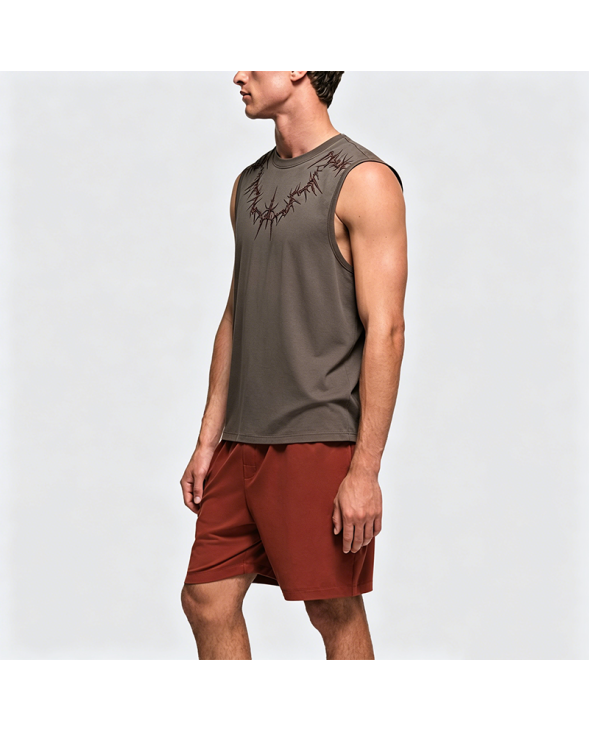 American High Street Embroidered Sleeveless Vest Men's Summer Retro Loose Suede T-Shirt