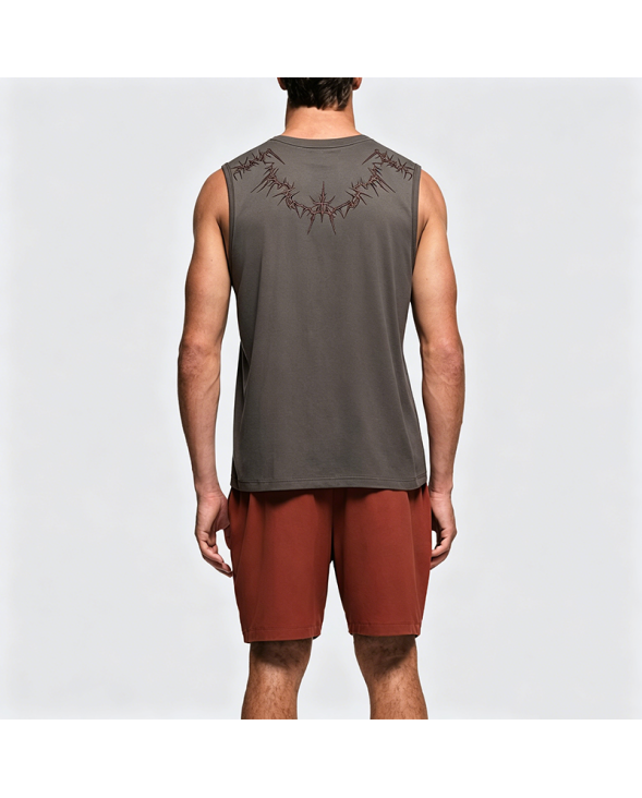 American High Street Embroidered Sleeveless Vest Men's Summer Retro Loose Suede T-Shirt