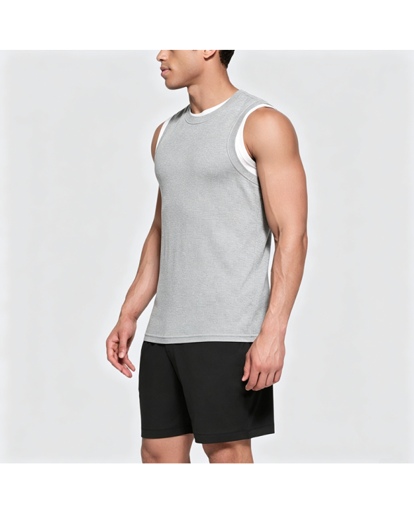 Summer Waffle Knit False Two-Piece Vest