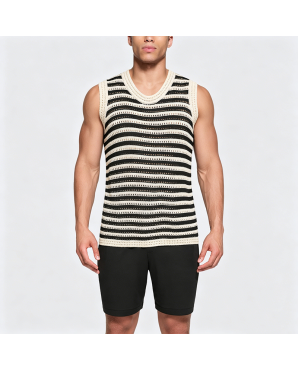 Striped Knit Vest with Openwork Design