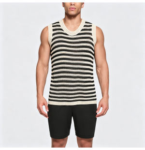 Striped Knit Vest with Openwork Design