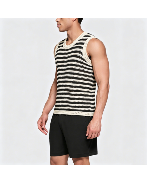 Striped Knit Vest with Openwork Design