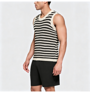 Striped Knit Vest with Openwork Design