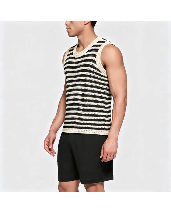 Striped Knit Vest with Openwork Design