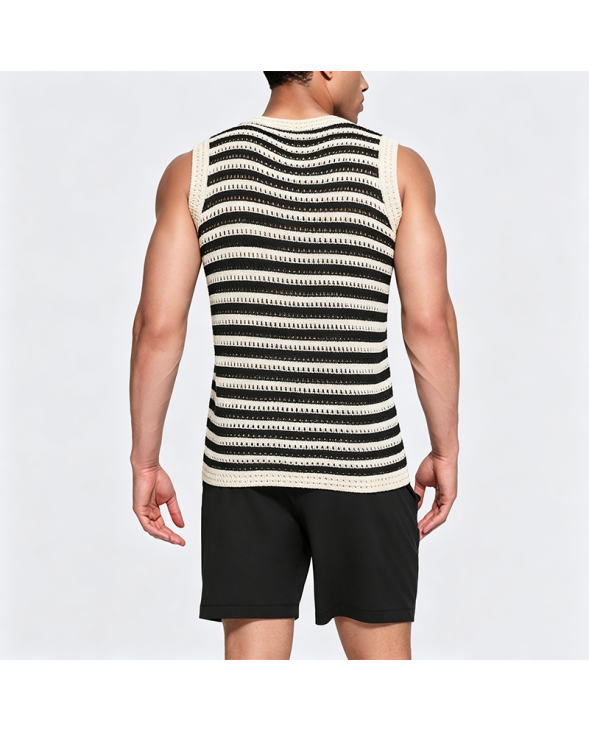 Striped Knit Vest with Openwork Design